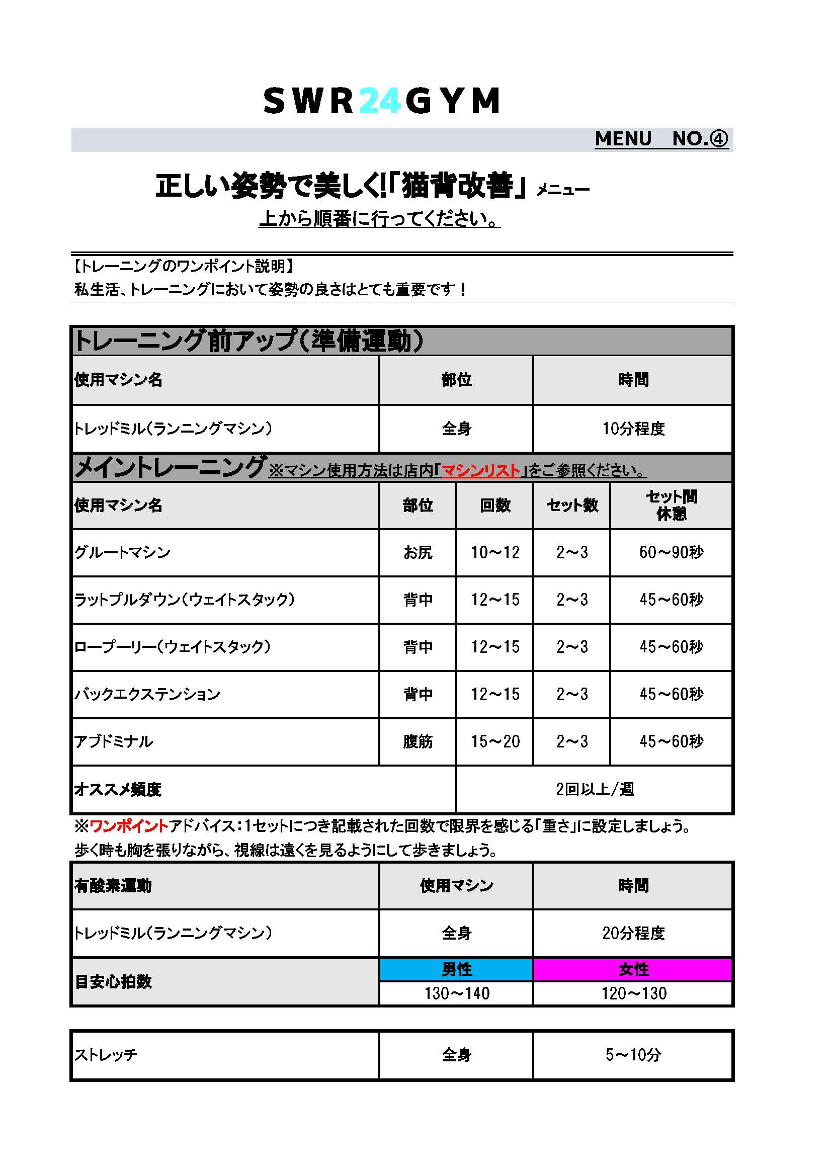 SWR24GYM初心者向けトレーニングメニュー（猫背改善）